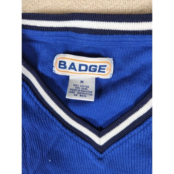 Badge Shirt Mens Medium M Stretch Blue Regular Short Sleeve V Neck Y2K NWT A3 - Picture 3 of 12